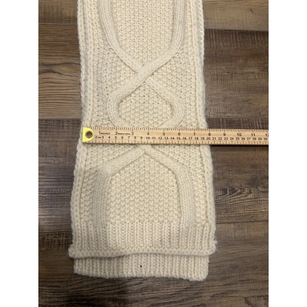 J.Crew Cable Knit Wool Acrylic Alpaca Warm Winter Wear Ivory Scarf 72x8in Women